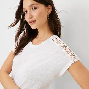 Ann‎ Taylor Cut Out 100% Linen Tee White Sz L - NWT